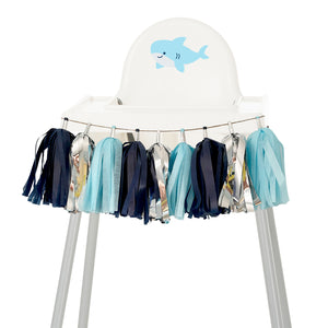 Shark High Chair Garland - Navy Silver Baby Boy First Birthday & Nautical Cake Smash Decorations