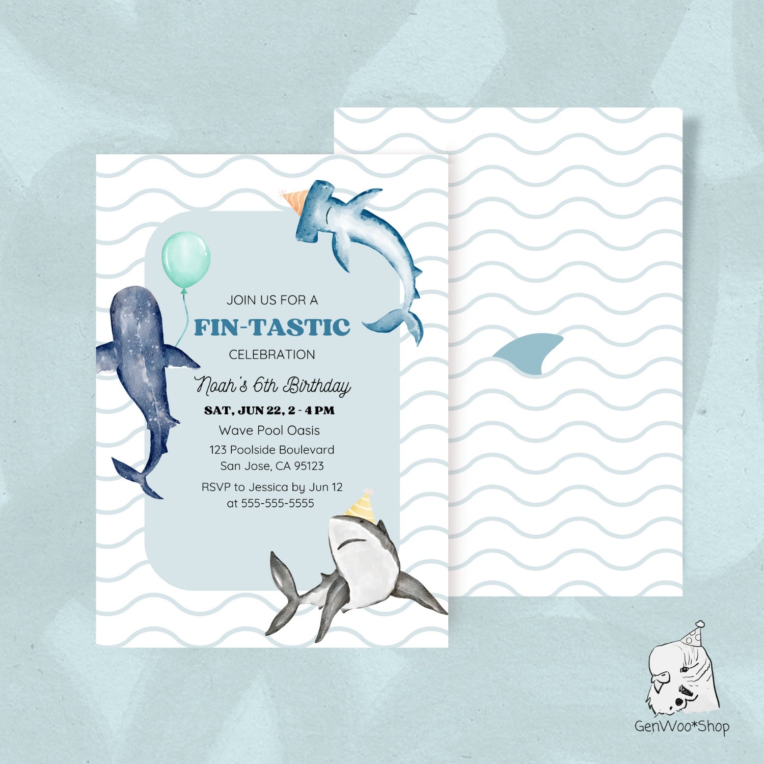 Editable Shark Fintastic Birthday Party Invitation - Boy Ocean Under the Sea Party