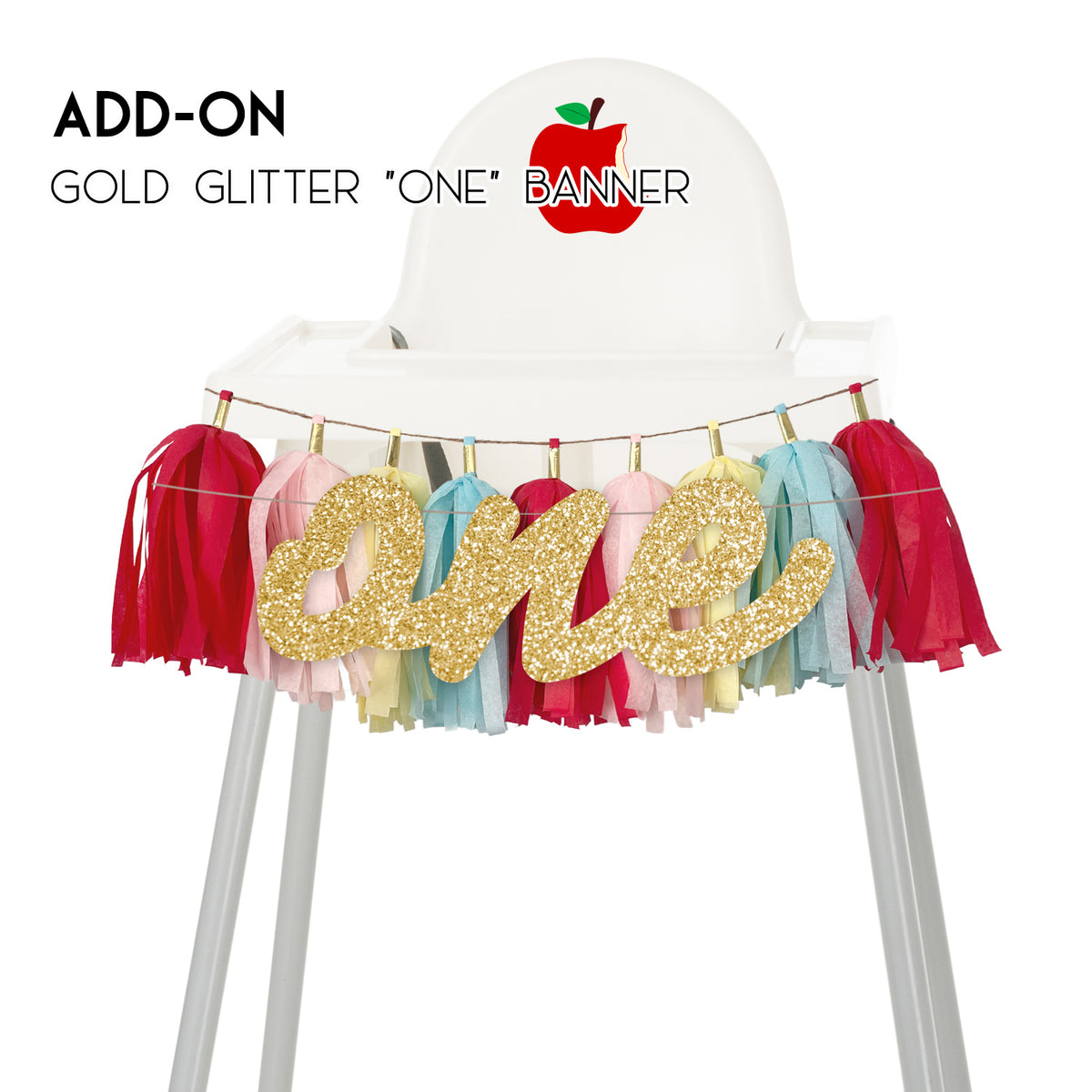 Snow White Inspired High Chair Garland - Baby Girl Princess Themed First Birthday and Second Birthday Party Cake Smash Decoration 