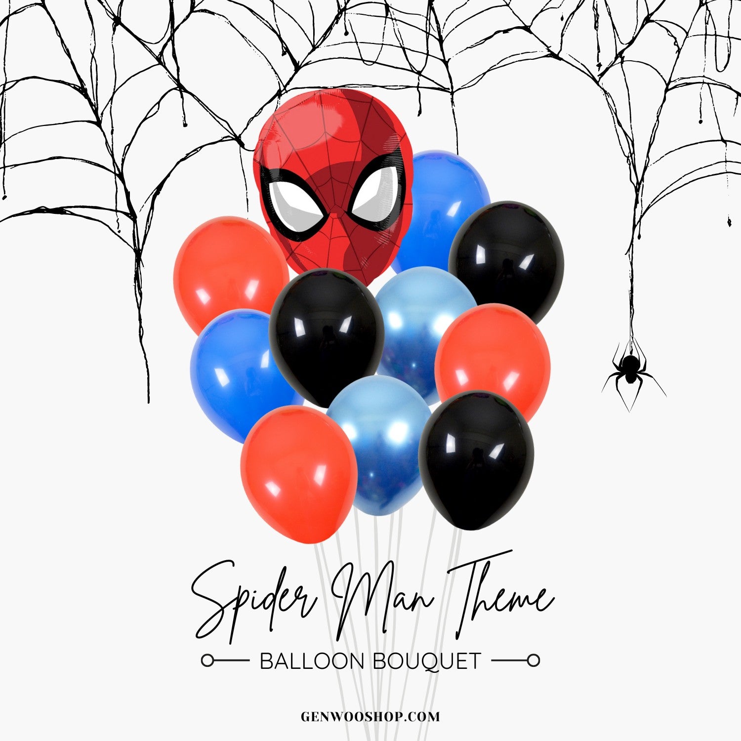 Latex Balloon Bouquet with Licensed Spider Man Foil Balloon - Superhero Movie Comics Boys Birthday Party Decorations