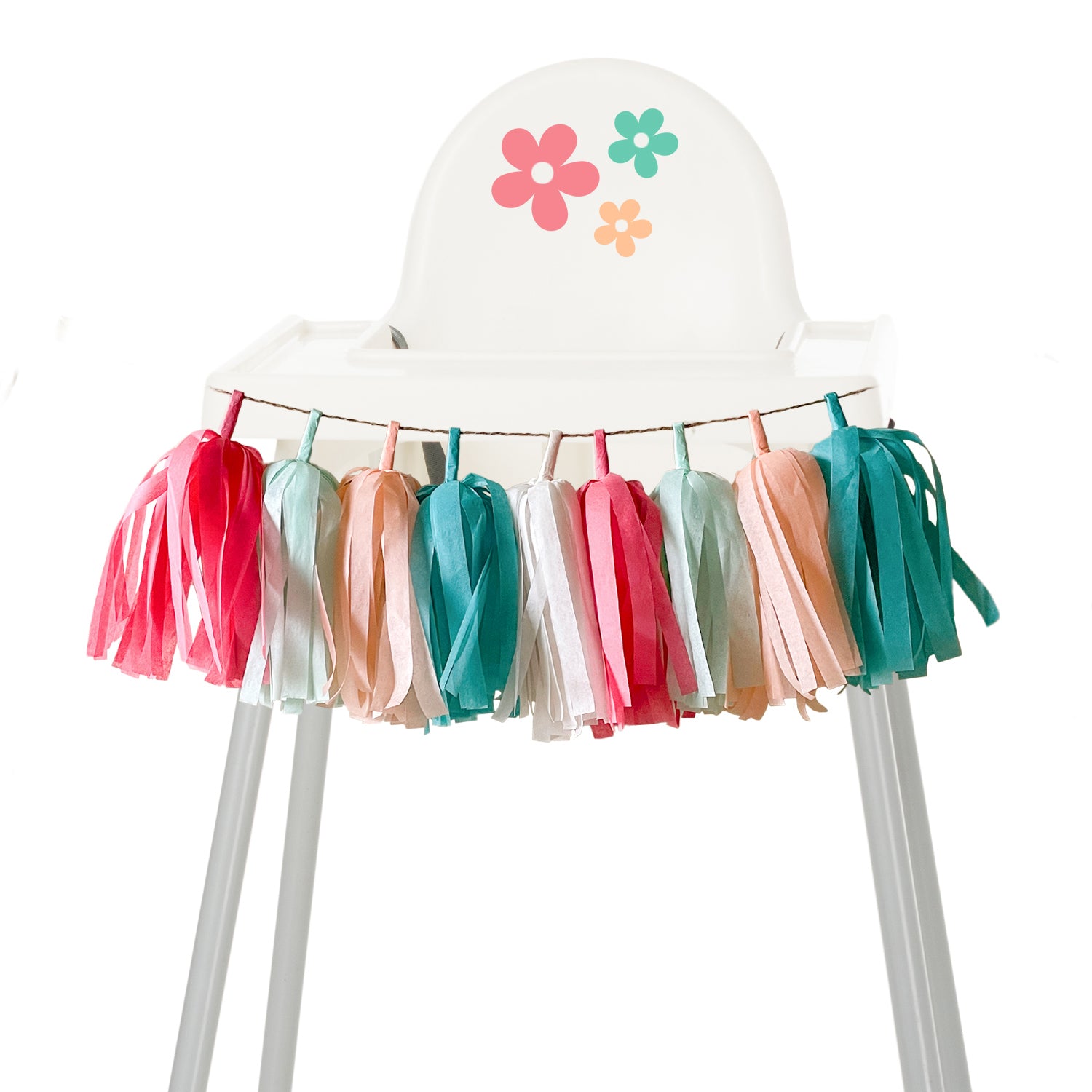Spring Garden High Chair Garland - Baby Girl Flower Princess 1st Birthday Party - Cake Smash High Chair Skirt Decor