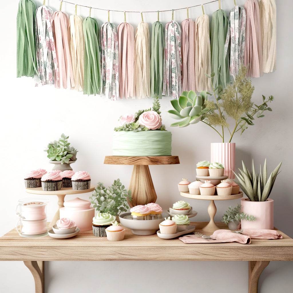 Succulents Tassel Garland - Bohemian Desert Cactus Birthday Party Banner - Boho Hippie Bridal Shower Pale Pink Green Backdrop Decors - Bohemian Baby Shower