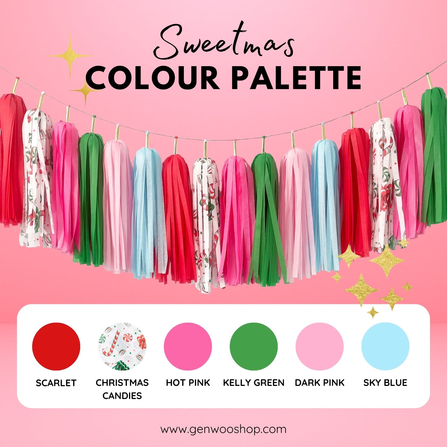 Sweetmas Tassel Garland - Pink Christmas Decorations - Handmade Party Decors - GenWoo Shop Ottawa