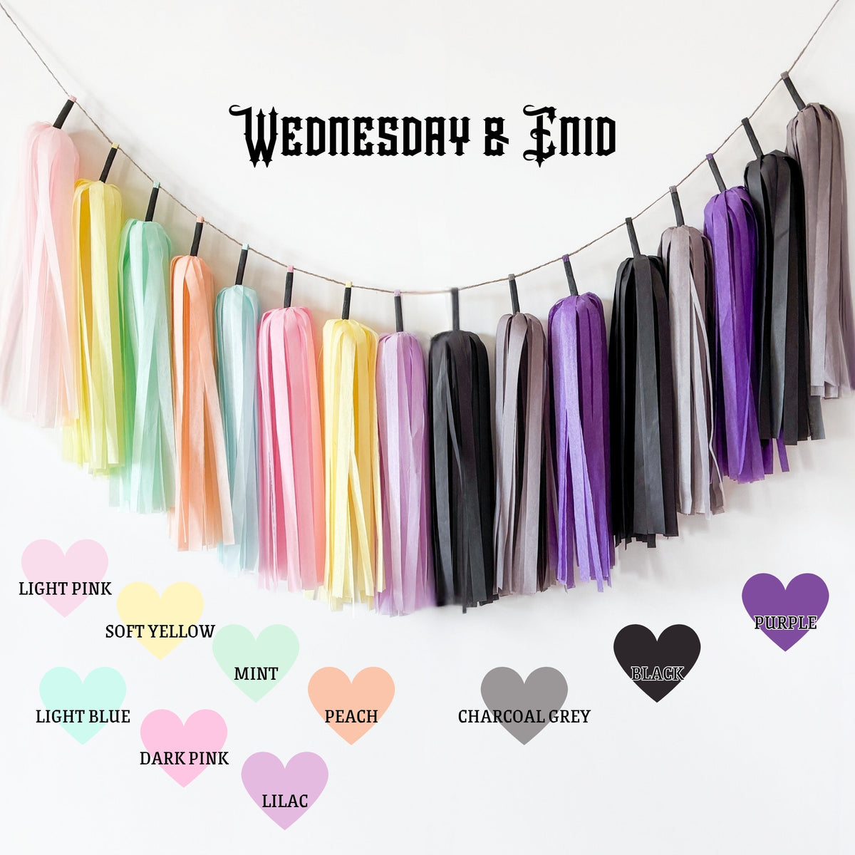 Wednesday and Enid Inspired Tassel Garland Party Decorations