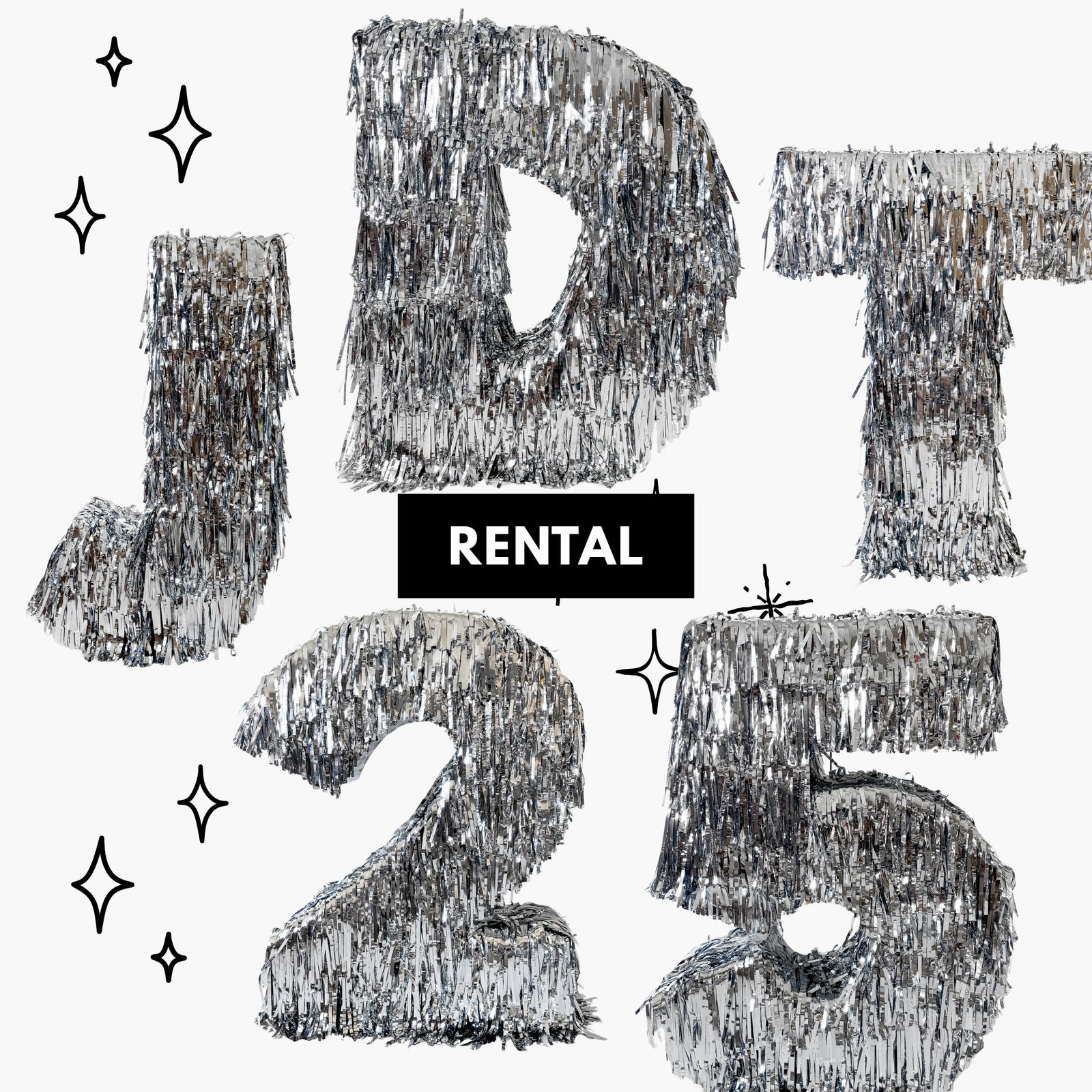 Silver Jumbo 3D Tinsel Fringe Letters & Numbers – Rental (Ottawa, Gatineau)