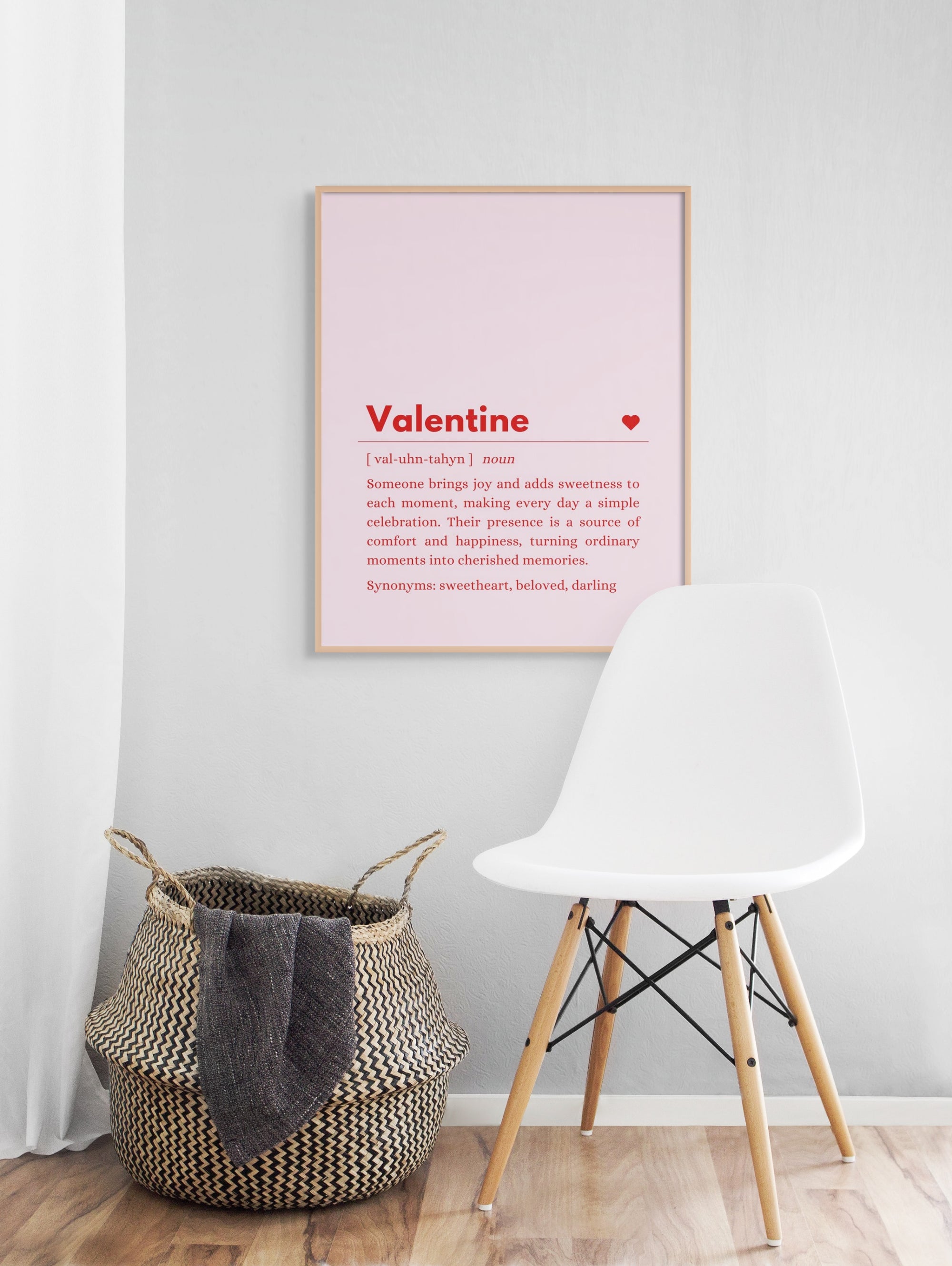 Valentine Definition Print - Minimalist Valentine's Day Wall Art - Pink Aesthetic Wall Art - Trendy Preppy Dorm - Valentine Gift for Her