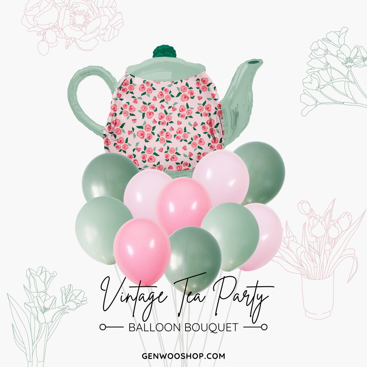 Vintage Tea Party Balloon Bouquet - Spring Garden Birthday Party - Mother's Day Brunch Decorations - Ottawa Helium Balloons 