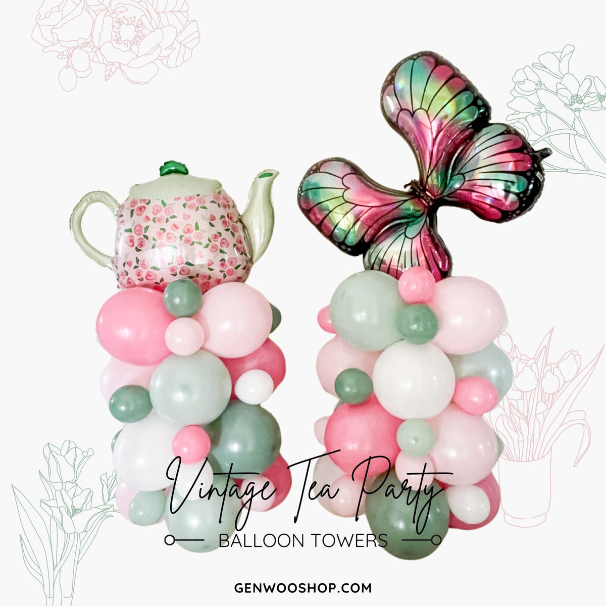 Vintage Tea Party Balloon Tower Set [Ottawa Local Only] - Ottawa Balloon Services 