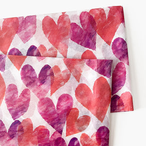 Watercolor Red Pink Purple Hearts Tissue Paper