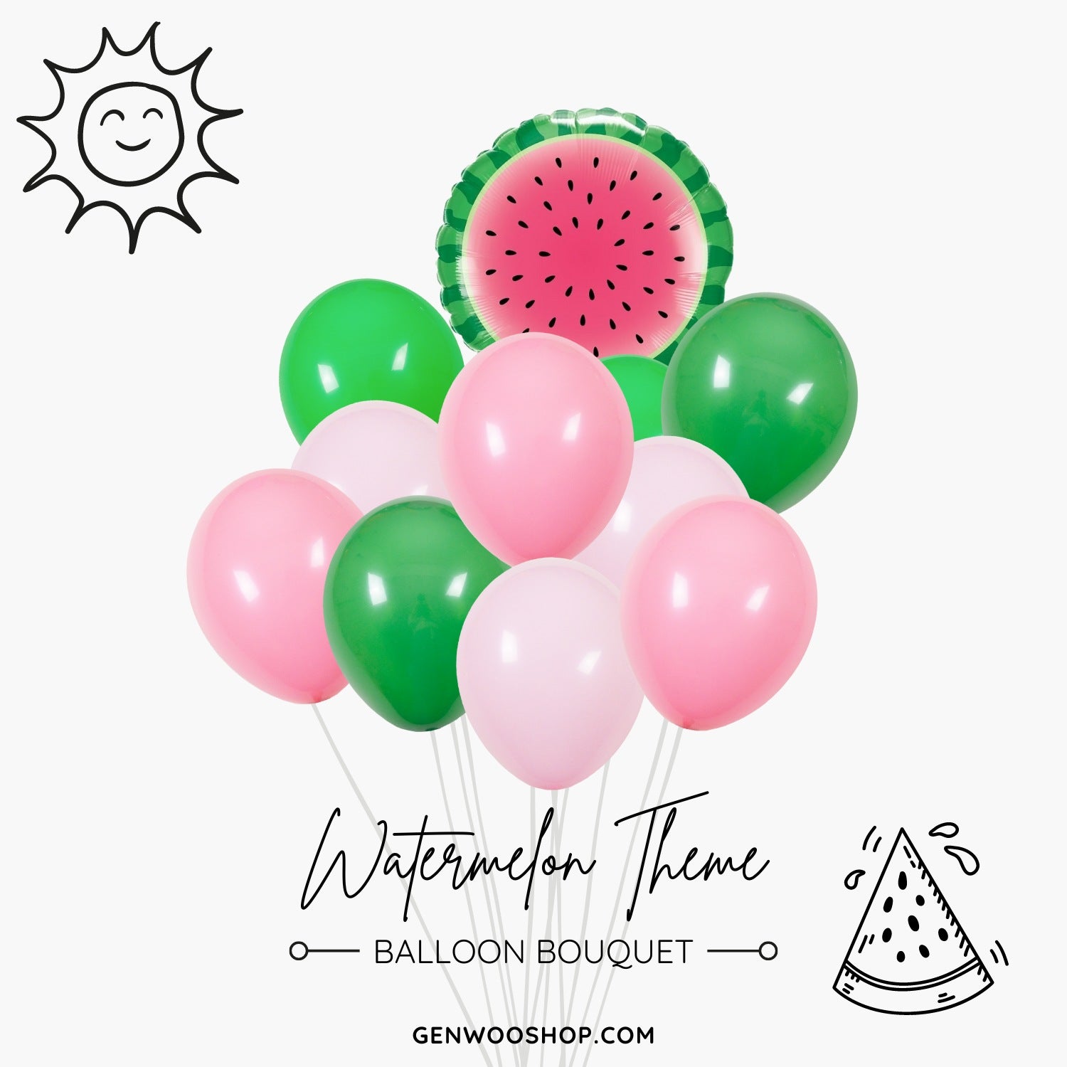 Watermelon Balloon Bouquet - Summer Birthday Party Decorations - One in a Melon First Birthday - Ottawa Helium Balloons