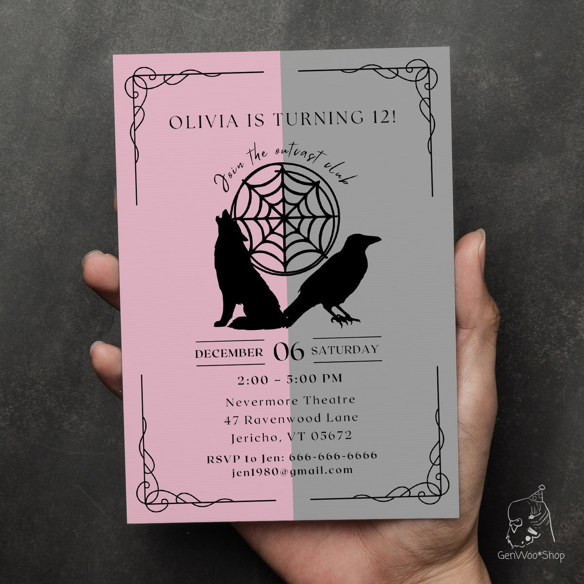 Editable Goth Girl Birthday Party Digital Invitation