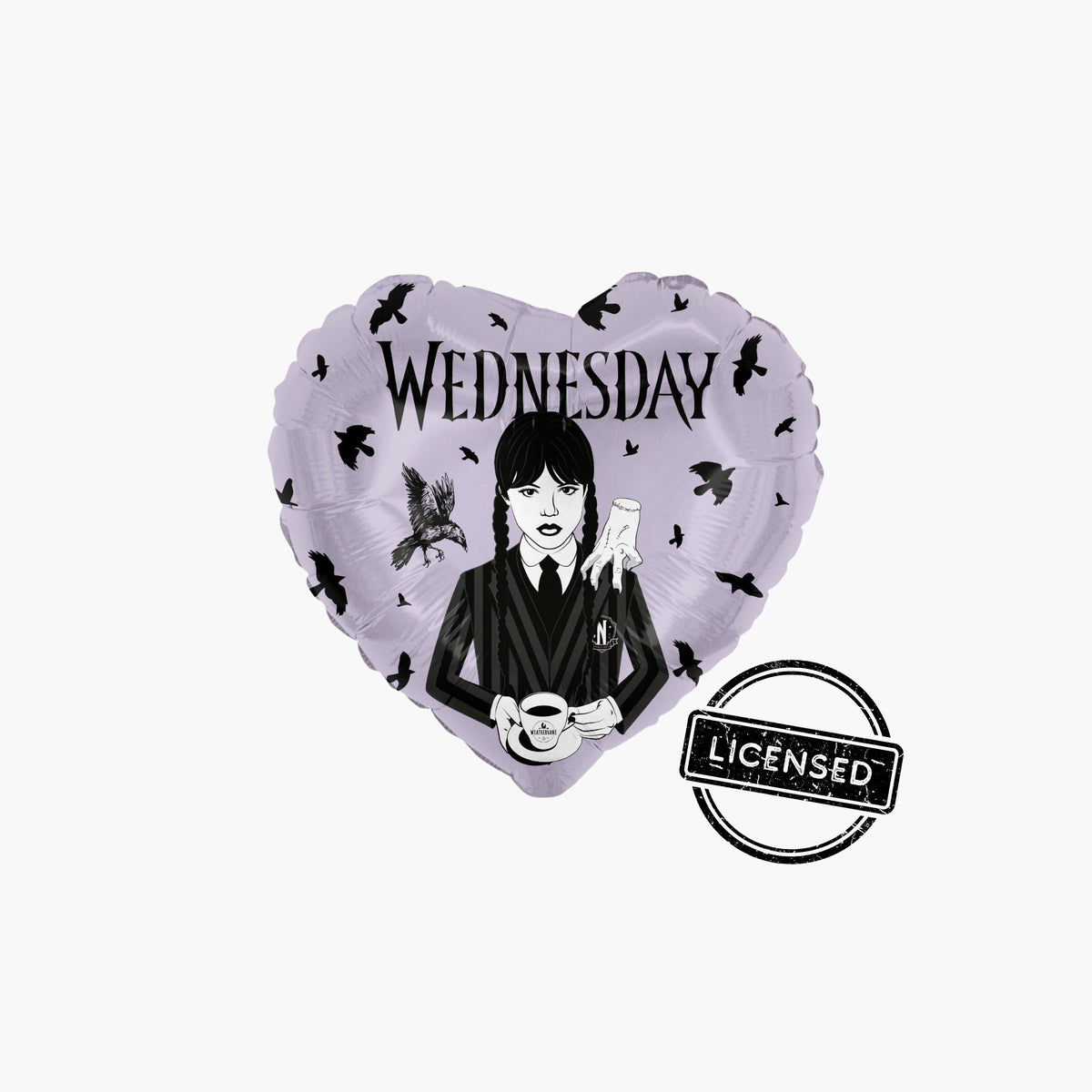 Black Heart Balloon Bouquet with Licensed Wednesday Foil Balloon