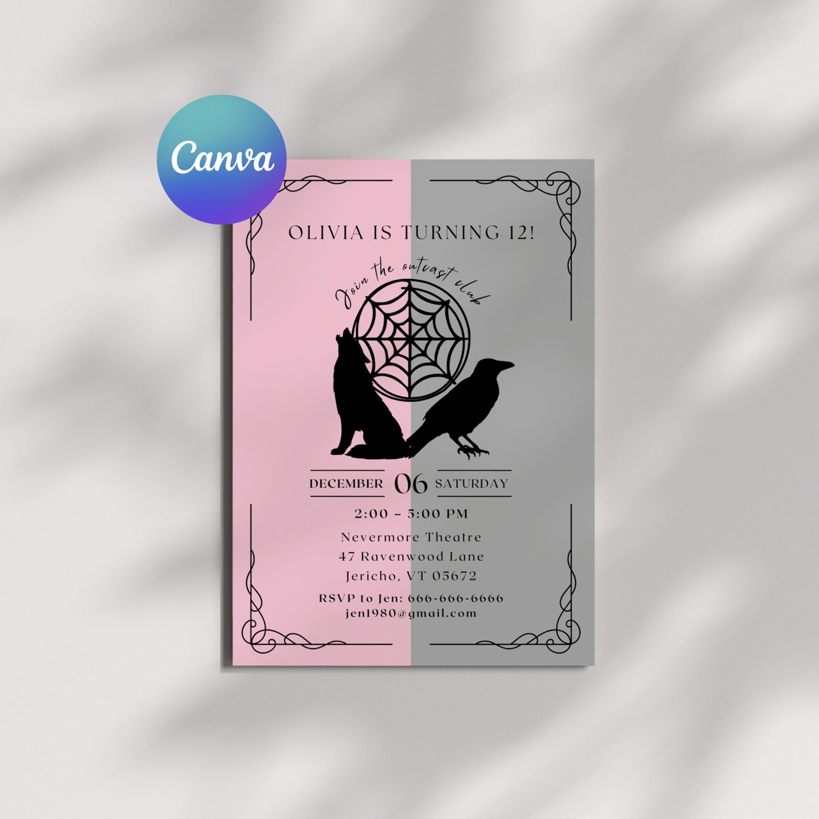 Wednesday Inspired Birthday Party Invitation