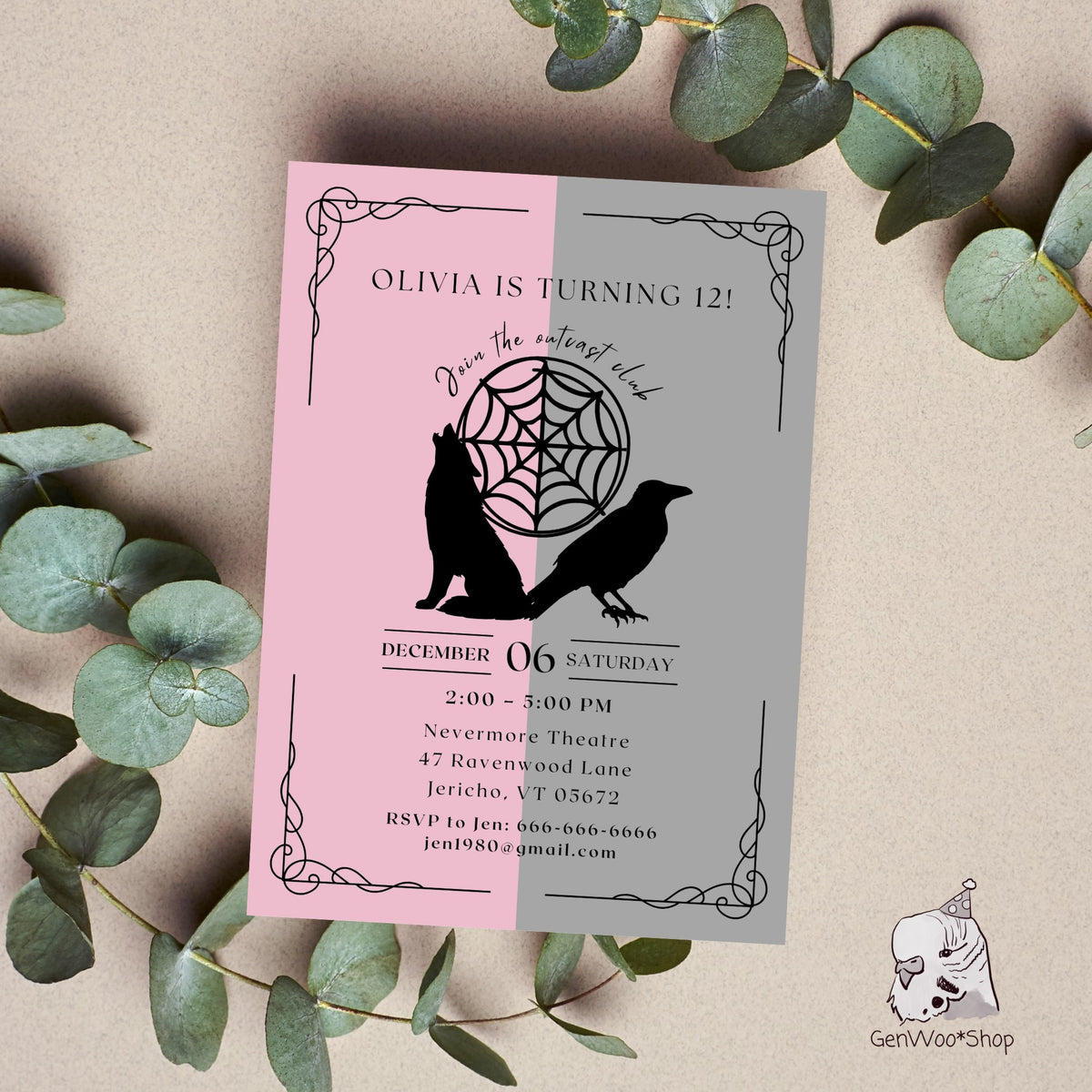 Editable Goth Girl Birthday Party Digital Invitation