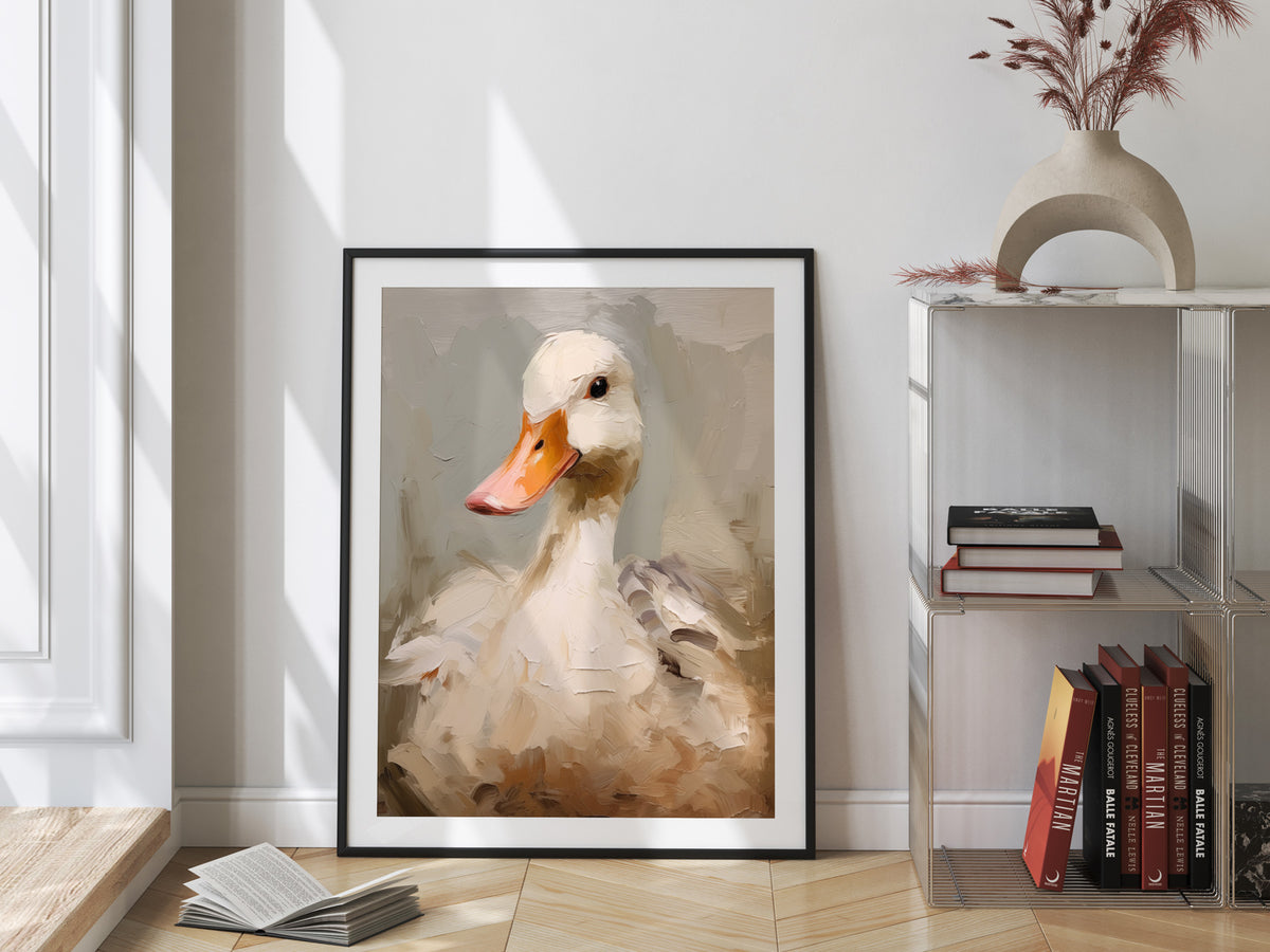 White Duck Portrait Print - Digital Printable Download - Modern Farmhouse Easter Decoration - Kids Room Animal Print - Rustic Animal Apartment Wall Art - Pet Duck Painting