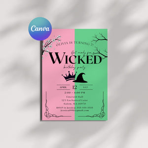 Editable Wicked Birthday Party Invitation Canva Template