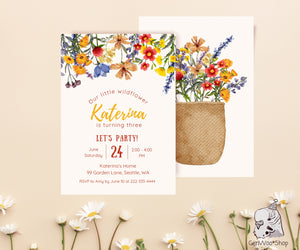 Editable Digital Wildflowers Birthday Party Invitation - Wildflowers Floral Garden Birthday Party Printable