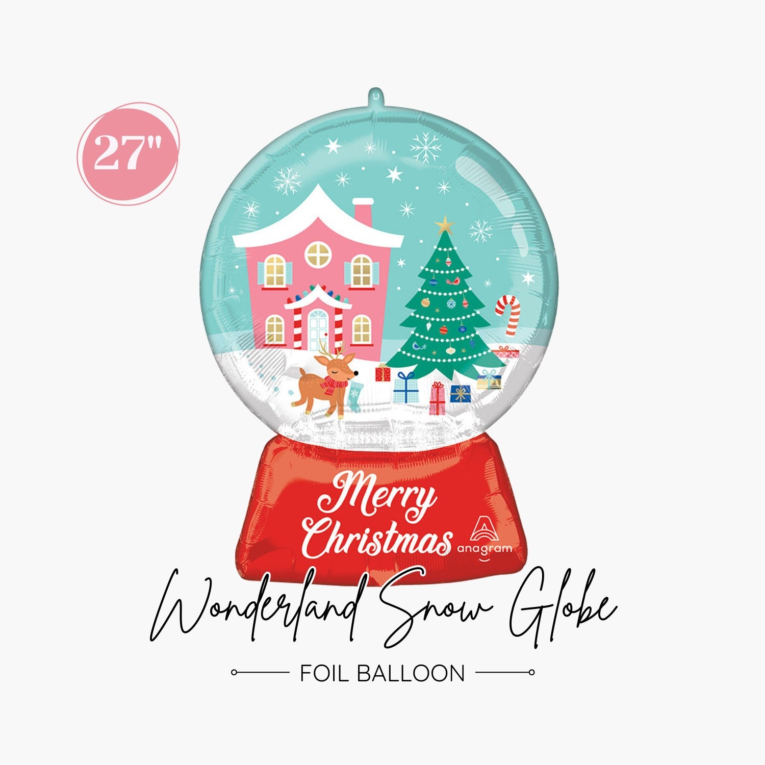 Wonderland Snow Globe Foil Balloon 27" - Cute Christmas Birthday Party Decorations - Ottawa Balloons