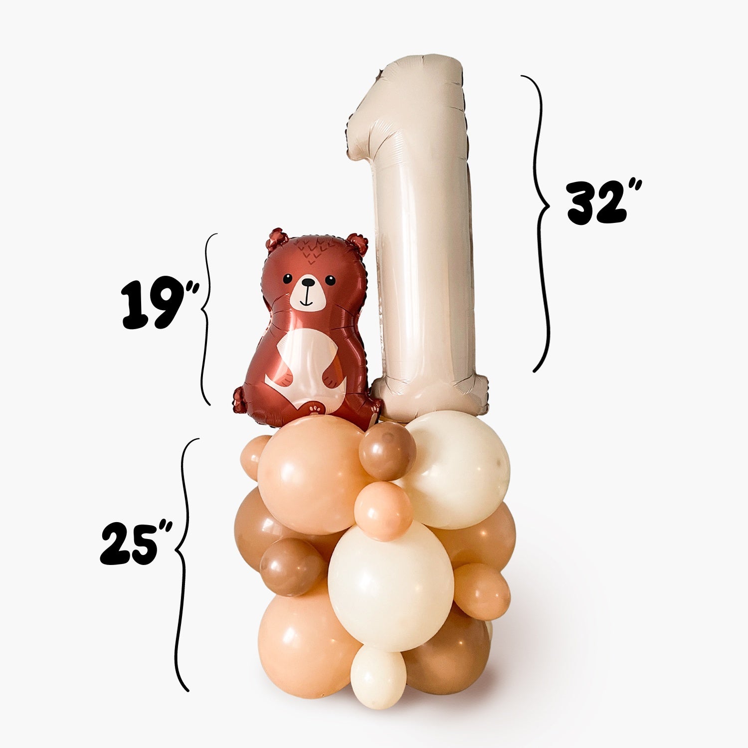 Woodland Bear and Beige Number 1 Balloon Tower - Woodland Animal 1st Birthday Party Balloon Decoration for Kids