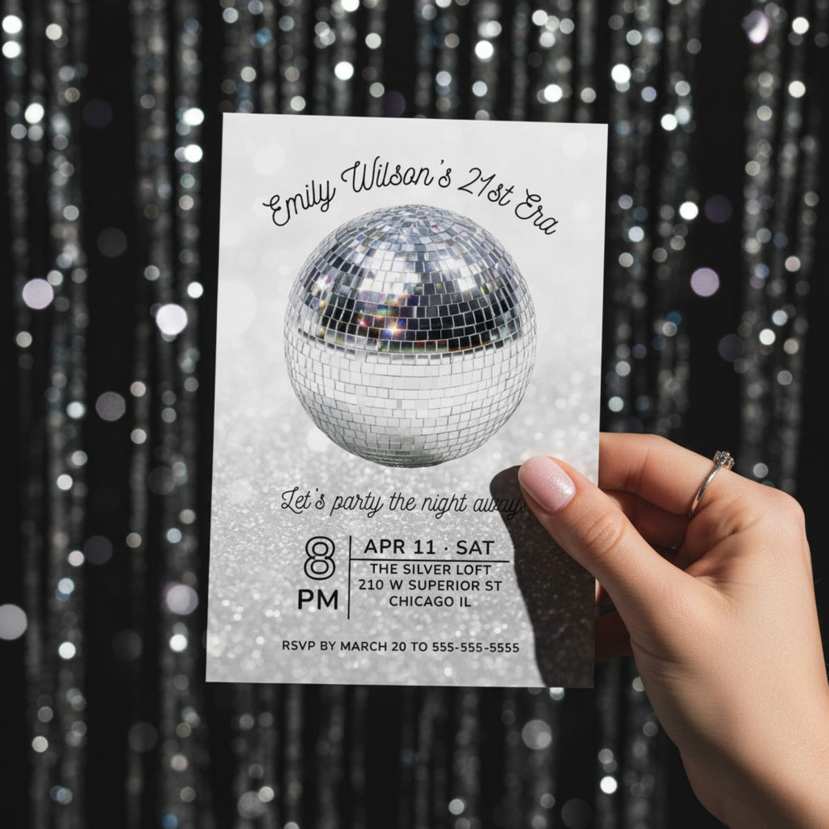 Disco Ball Birthday Party Digital Invitation - Editable