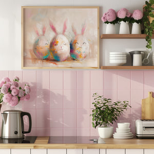 Easter Bunny Eggs Digital Print - Easter Kitchen Decors - Kids Room Wall Art - Cute Eggs Painting for Playroom