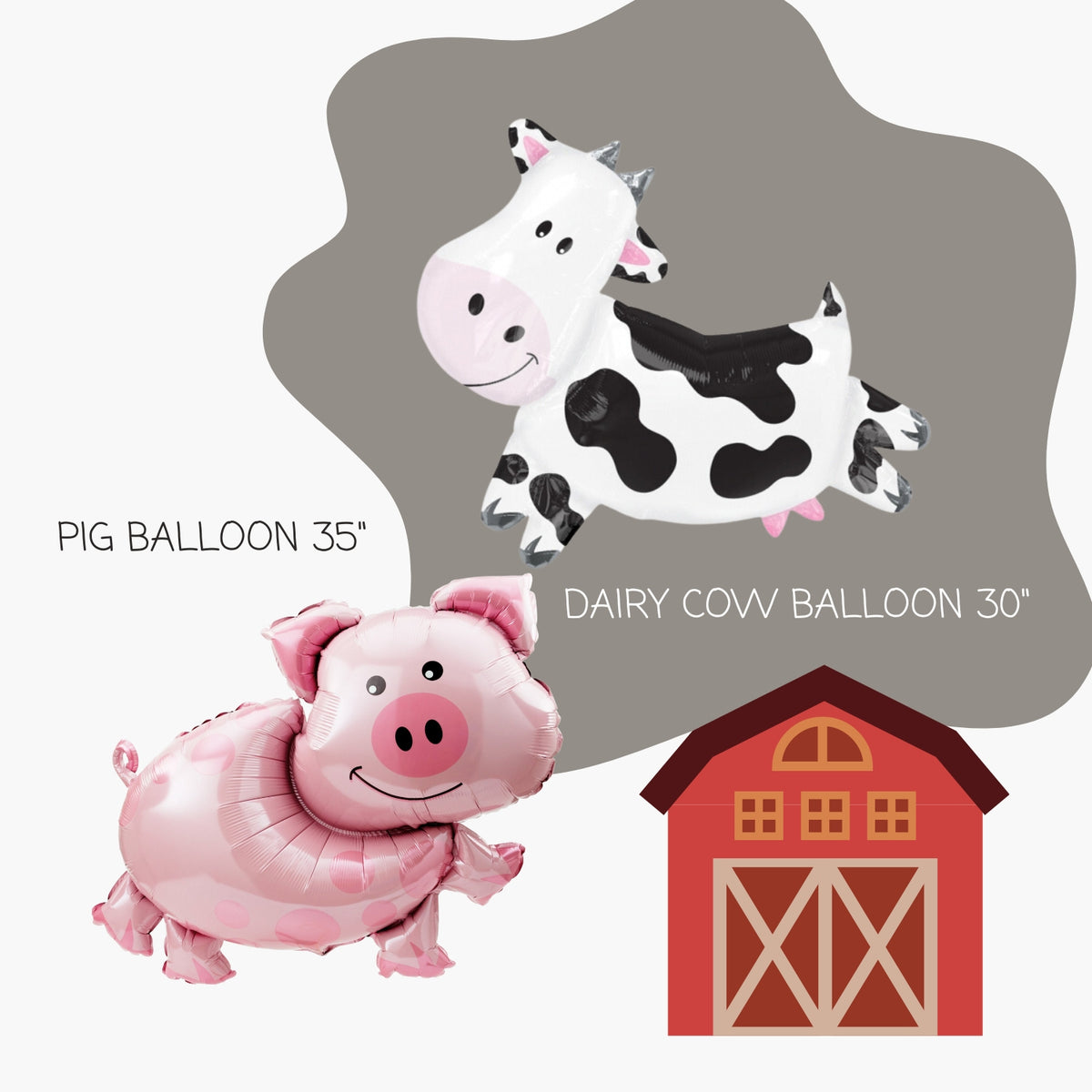 Pig and Dairy Cow Foil Balloons - Kids Barnyard Farm Animal Birthday Party Decorations