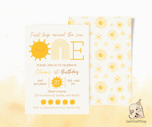 Editable Digital 1st Trip Around the Sun First Birthday Party Invitation - You are my sunshine