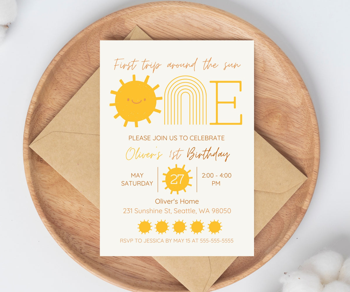 First Trip Around The Sun Birthday Invitations