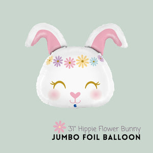 Jumbo Hippie Flower Bunny Foil Balloon 31" - Easter Cute  Bunny Party Decorations Supplies