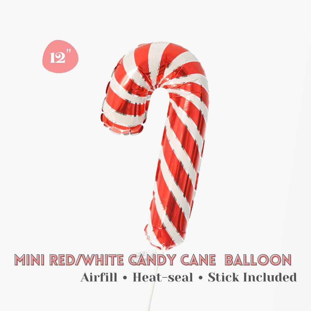 Air-fill Red and White Candy Cane Foil Balloon 12" - Christmas Party Loot Bag Party Favor - Winter Holiday Photo Prop