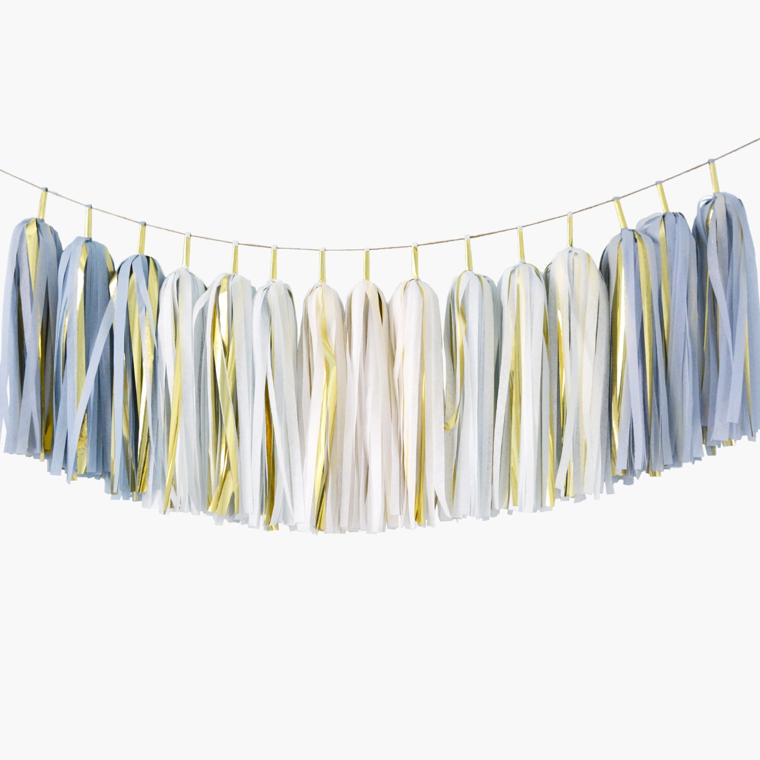 Baby Blue and Gold Tassel Garland, Blue Ombre Gold Party Garland, Boy Boho Rainbow Birthday Party Banner, Bridal Shower, Baby Shower - GenWoo Shop