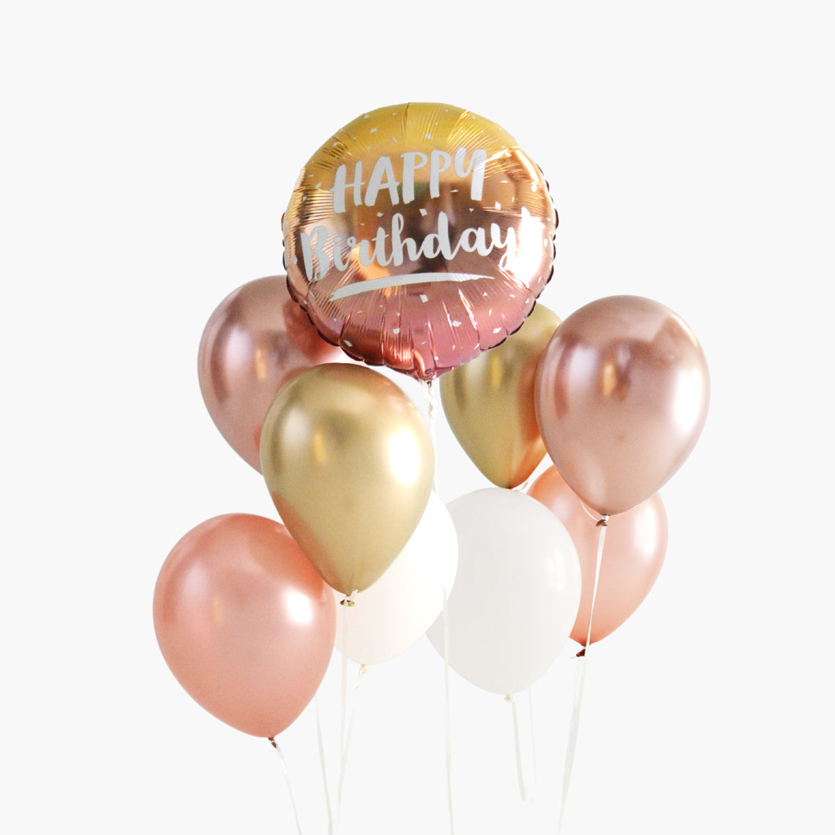 Rose Gold and Gold Happy Birthday Balloon Bouquet - Modern Birthday Party Decorations for Girls