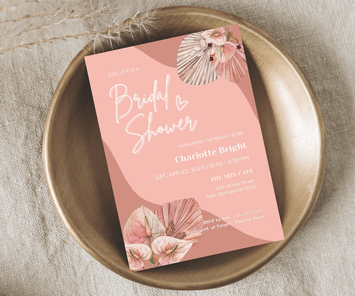 Digital Bohemian Bridal Shower Invitation Canva Template - Edit & Download