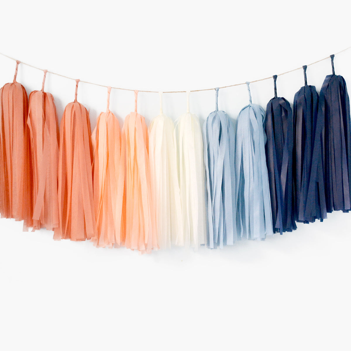 Boho Gender Reveal Tassel Garland - Terracotta-to-navy Ombre Gender Reveal Garland, Bohemian Baby Announcement