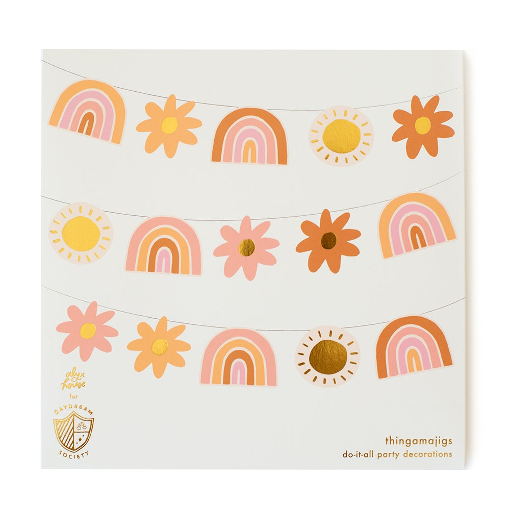Boho Rainbow, Daisy and Sun Paper Party Banner - Retro Groovy Birthday Party Decorations