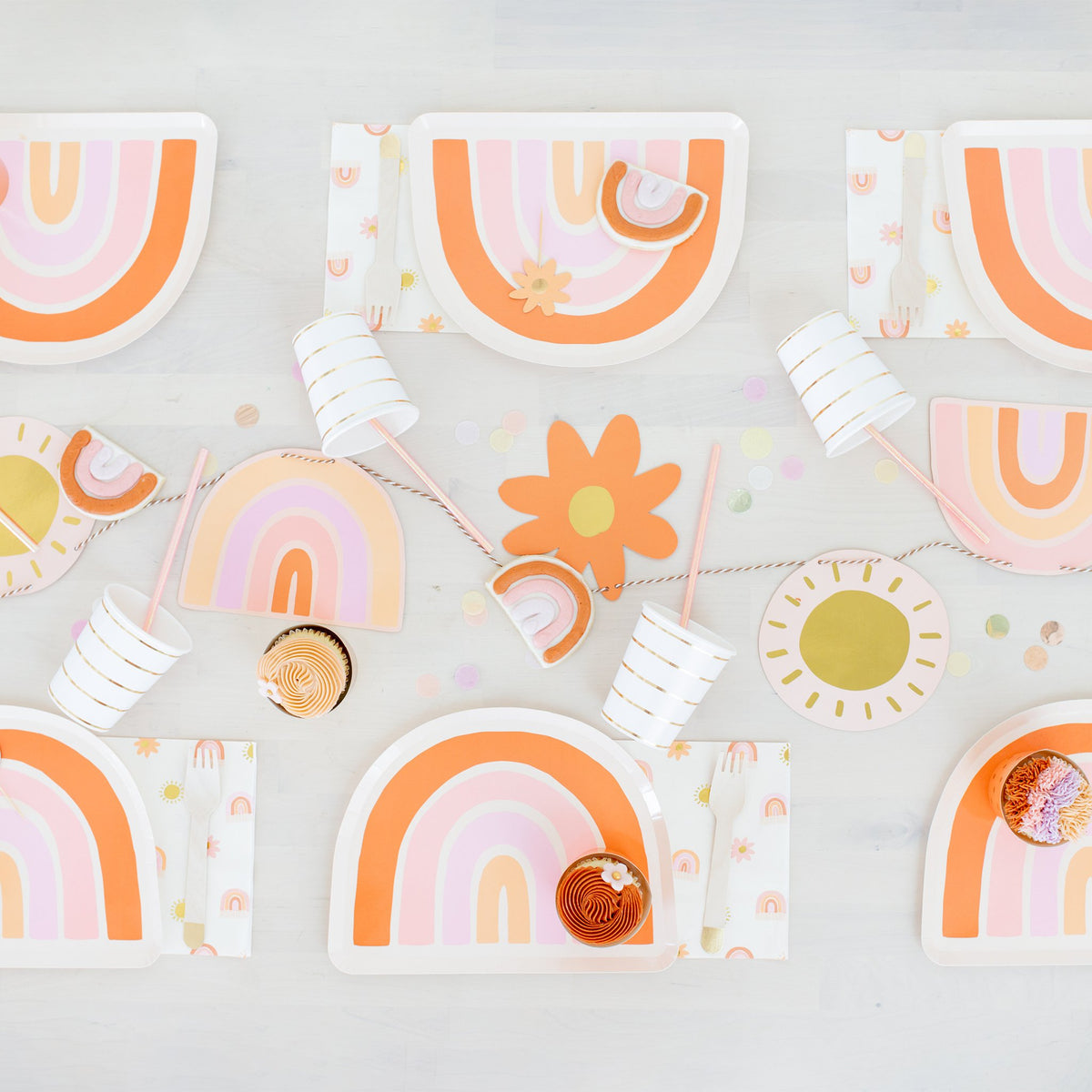 Boho Rainbow, Daisy and Sun Paper Party Banner