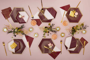 Bordeaux - Maroon Pink Color Block Small Paper Plates