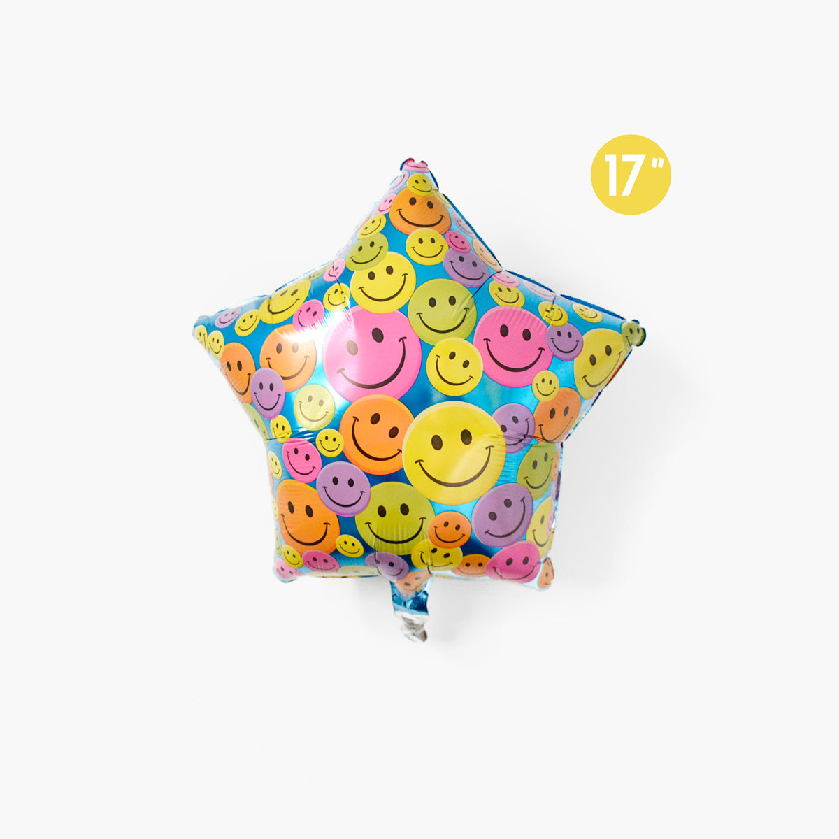 Smiley Face Patterned Blue Star Foil Balloon 17" - Hippie Funky Groovy Birthday Party Decor