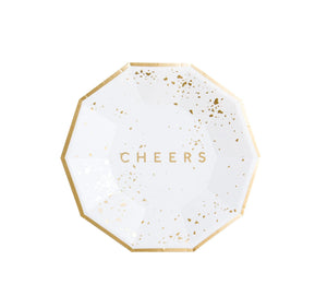 Soiree - White & Gold Cheers Small Paper Plates - Bridal Shower Graduation Party Engagement Party Tableware