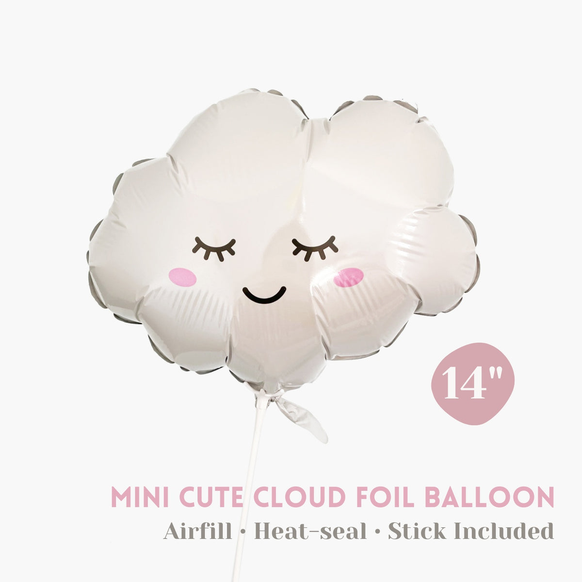 Air-fill Cute Cloud Foil Balloon 14" [Heat-sealing] - Sunshine Kids Party Party Favor Photo Prop Table Centerpiece Balloon Wand