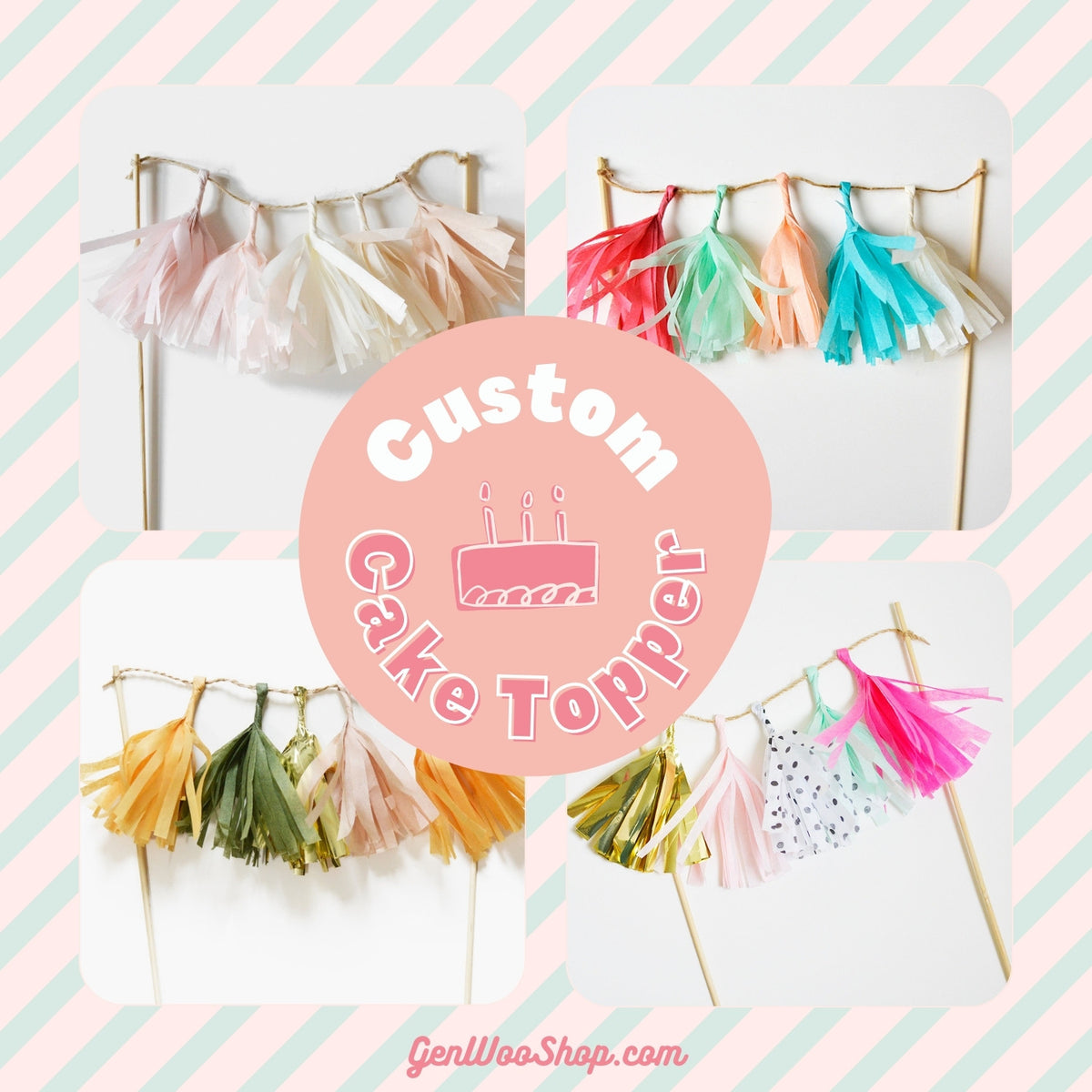 Custom Tassel Cake Topper - Birthday Cake Topper, Baby Shower Cake Topper, Bridal Shower Cake Topper by GenWoo Shop