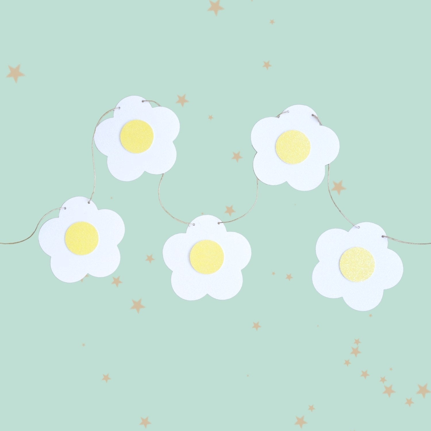 Groovy White Glitter Daisy Banner - Hippie Retro Party and Kids Room Decor