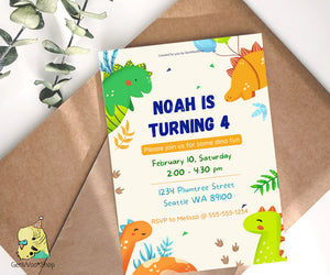 Editable Digital Dinosaur Birthday Party Invitation Canva Template