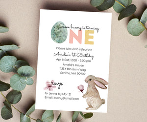 Editable Digital Easter Bunny 1st Birthday Invitation