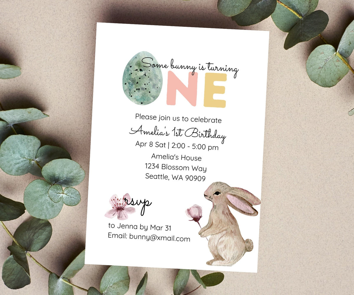 Editable Digital Easter Bunny 2nd Birthday Invitation