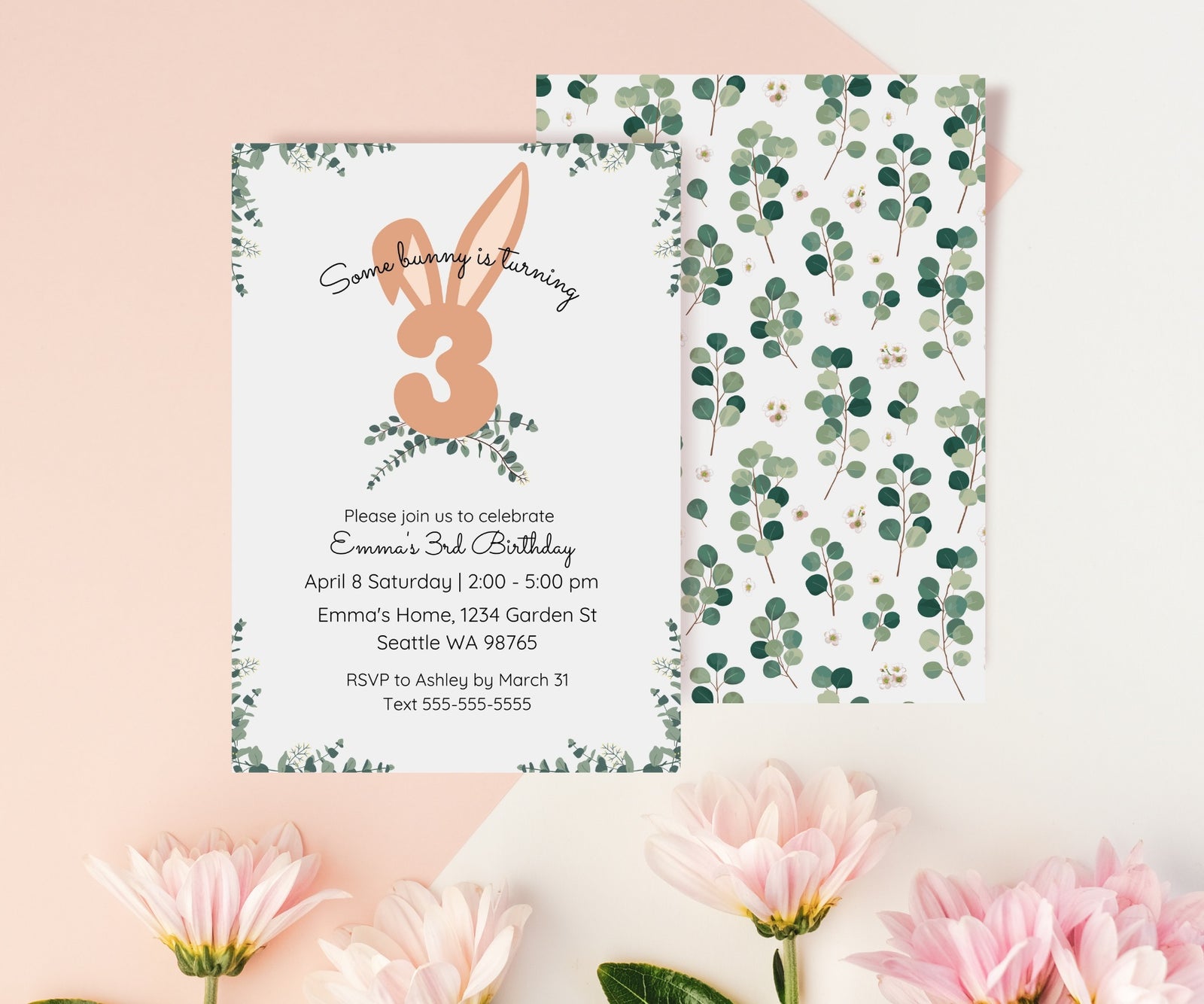 Editable Digital Easter Bunny Birthday Invitation