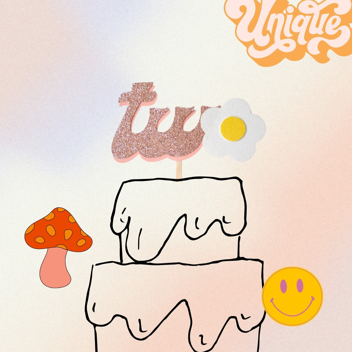 Two Groovy Daisy Cake Topper - Groovy Second Birthday Decor For Girls