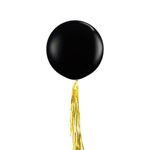 Jumbo Black Balloon with Gold Fringe Tail