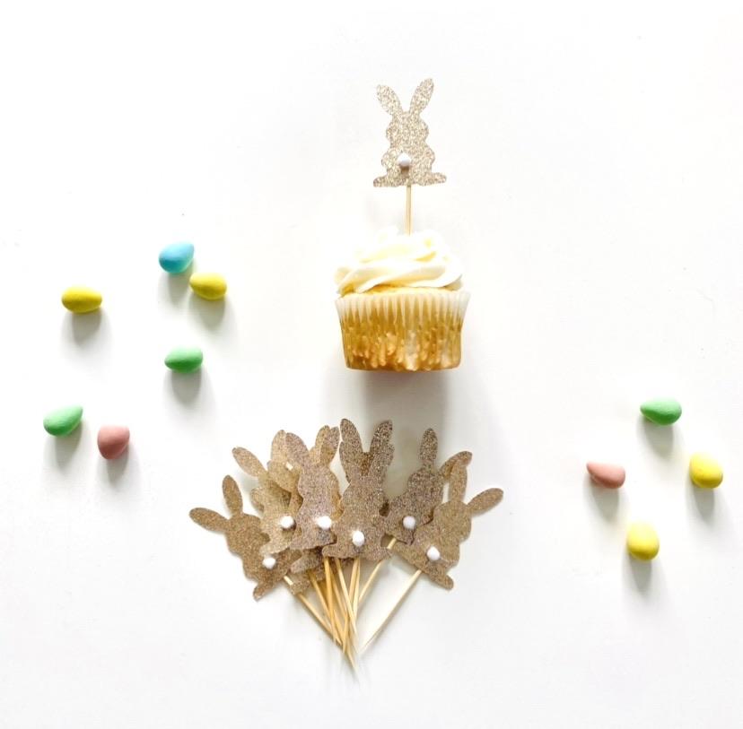 Gold Bunny Cupcake Toppers