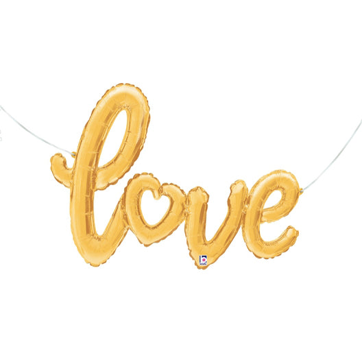 Gold Heart Love Script Balloon